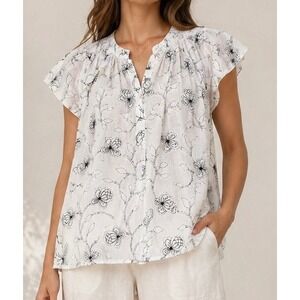 NWT Dylan Womens Cotton Floral Applique Blouse Top Med  Embroidered Boho White